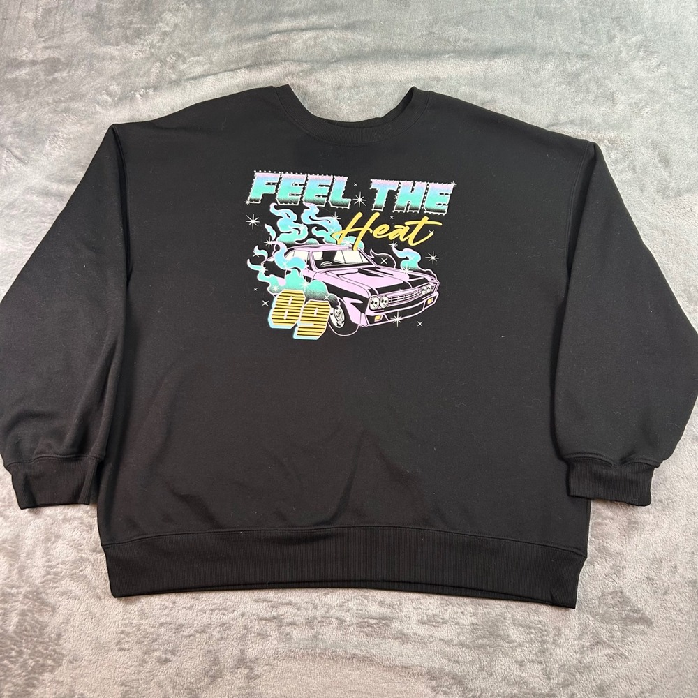 Wound Up Feel The Heat Graphic Sweatshirt Black XXL Retro Car Rhinestone 89